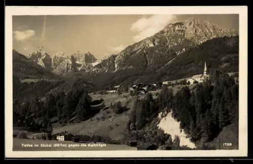AK Telfes im Stubai, Ortsansicht gegen die Kalkkögel