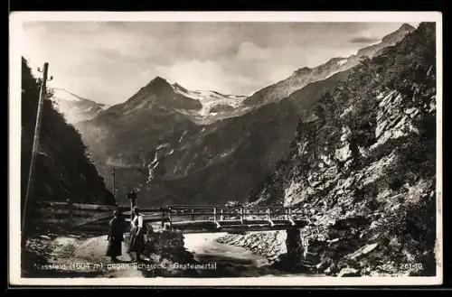 AK Bad Gastein, Nassfeld im Gasteinertal, Brücke gegen Schareck