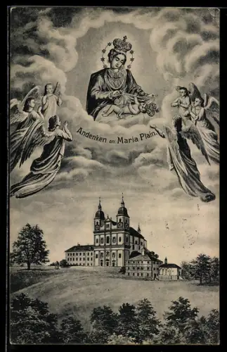 Künstler-AK Maria Plain, Wallfahrtskirche, Marienbild mit Engeln