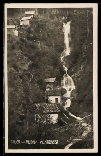 AK Kirchbach im Gailtal, Reisach, Mühgraben mit Wasserfall und Mühlen