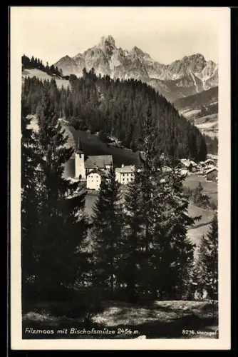 AK Filzmoos, Dorf mit Kirche und Bischofsmütze