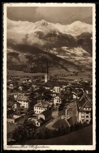 AK Hofgastein, Ortsansicht mit Kirche und Gebirgspanorama