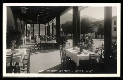 AK Radstadt, Veranda im Hotel Post