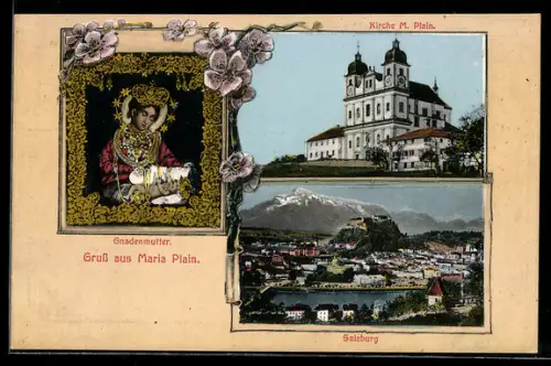 AK Salzburg, Kirche Maria Plain, Portrait der Gnadenmutter, Panorama