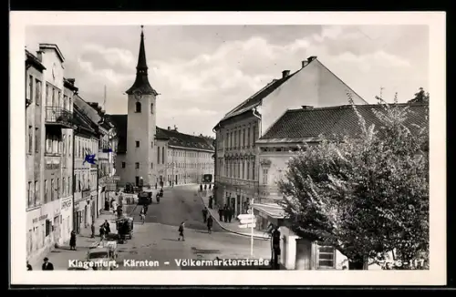 AK Klagenfurt /Kärnten, Völkermarkterstrasse mit Turmgebäude aus der Vogelschau
