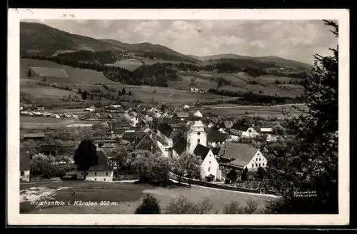 AK Reichenfels i. Kärnten, Teilansicht mit Kirche und Strassenpartie