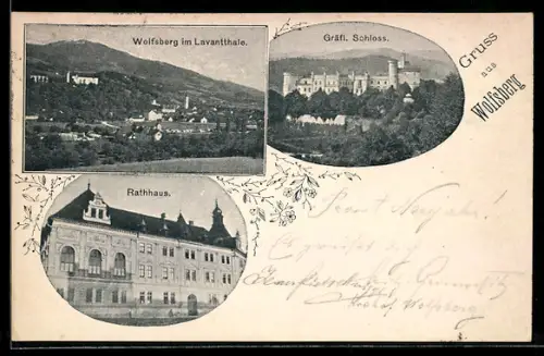AK Wolfsberg / Lavanttal, Rathaus, Gräfl. Schloss, Ortsansicht