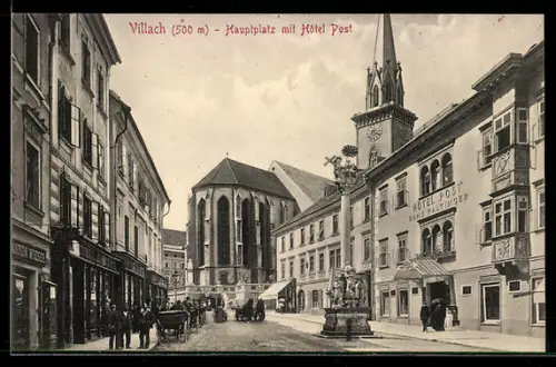 AK Villach, Hauptplatz mit Hotel Post