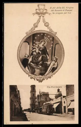 AK Pompei, Via Prinviciale, Strassenbahn