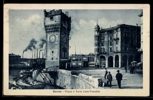AK Savona, Piazza e Torre Leon Pancaldo, Strassenbahn