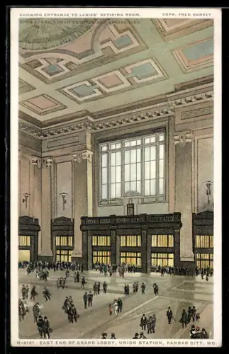 AK Kansas City, MO, Union Station, East End of Grand Lobby, Bahnhof