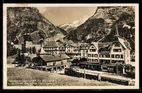 AK Grindelwald, Bahnhof und Hotel Bahnhof-Terminus
