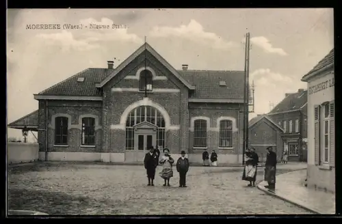 AK Moerbeke /Waes., Nieuwe Statie, Bahnhof