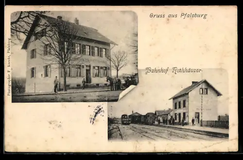 AK Pfalzburg, Bahnhof Rothhäuser, Restaurant zum Aussenbahnhof