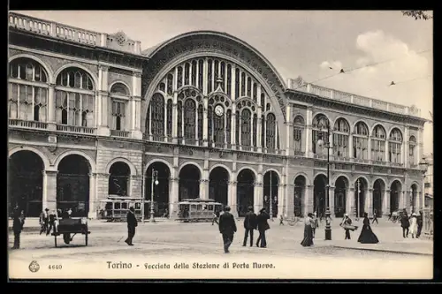 AK Torino, Facciata della Stazione di Porta Nuova, Strassenbahn
