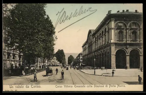 AK Torino, Corso Vittorio Emanuele con la Stazione di Porta Nuova