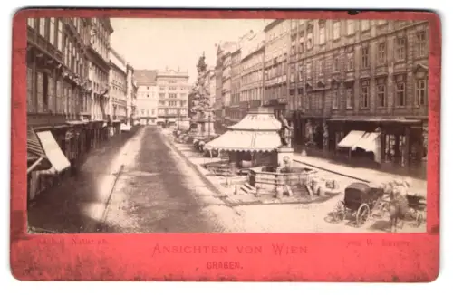 Fotografie Ansicht Wien, Strassenpartie im Graben mit Brunnen