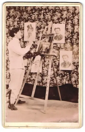 Fotografie Ansicht Mery-sur-Seine, Maler mit verschiedenen realistischen Portraits im Jahr 1908