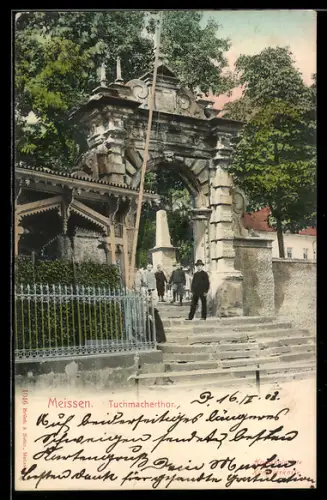 AK Meissen / Sa., Blick aufs Tuchmacherthor