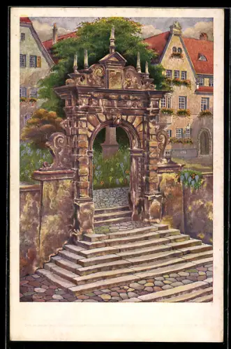 Künstler-AK Alt-Meissen, das Tuchmachertor, erbaut um 1600