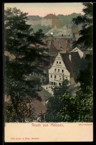 Künstler-AK Meissen, Meissner Wein-Schänke Winkelkrug