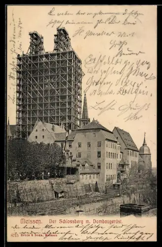 AK Meissen, Der Schlossberg mit Dombaugerüst