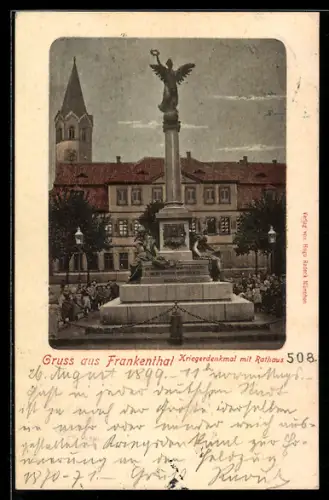 AK Frankenthal, Kriegerdenkmal mit Rathaus