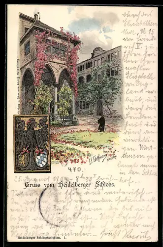 Lithographie Heidelberg, Heidelberger Schloss, Wappen
