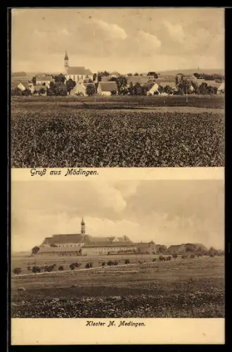 AK Mödingen, Teilansicht mit Kirche, Kloster M. Medingen
