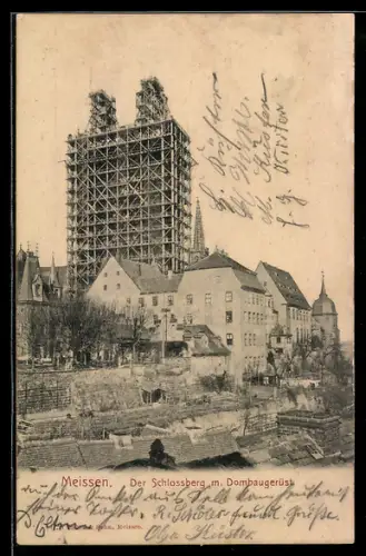 AK Meissen, Schlossberg mit Dombaugerüst
