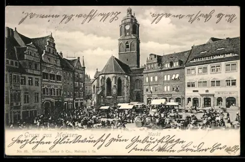 AK Meissen, Markt mit Kirche