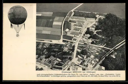 AK Weende bei Göttingen, Klostergut und Ort, Ballonaufnahme vom Ballon Segler vom Verein für Luftschiffahrt, 1909