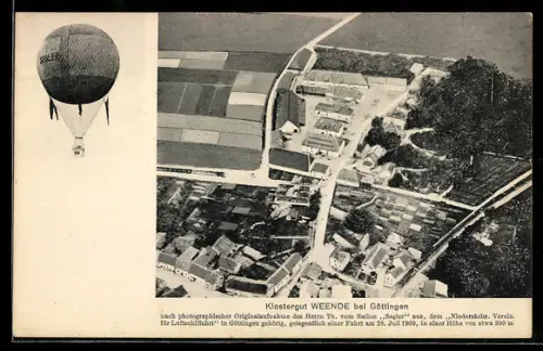 AK Weende bei Göttingen, Klostergut und Ort, Ballonaufnahme vom Ballon Segler vom Verein für Luftschiffahrt, 1909