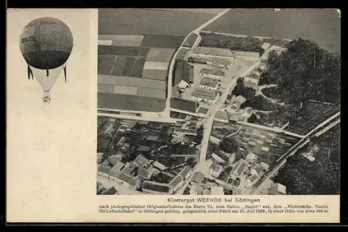 AK Weende bei Göttingen, Klostergut und Ort, Ballonaufnahme vom Ballon Segler vom Verein für Luftschiffahrt, 1909