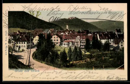 AK Urach, Teilansicht mit Strassenpartie