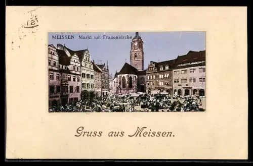 AK Meissen, Markt mit Frauenkirche