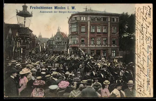 AK Minden i. W., Freischiessen, Ausmarsch der Bürger-Kavallerie