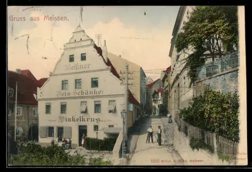 AK Meissen, Gasthaus Meissner Weinschänke Winkelkrug mit Strasse