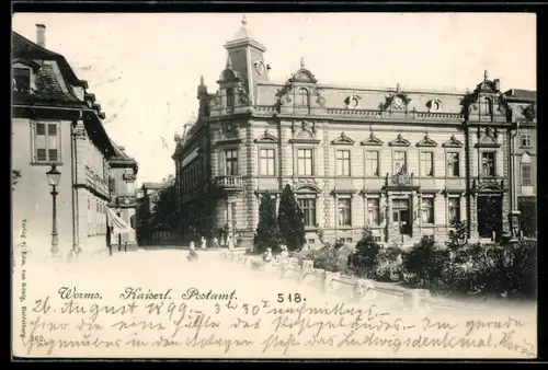 AK Worms, Kaiserliches Postamt mit Strasse
