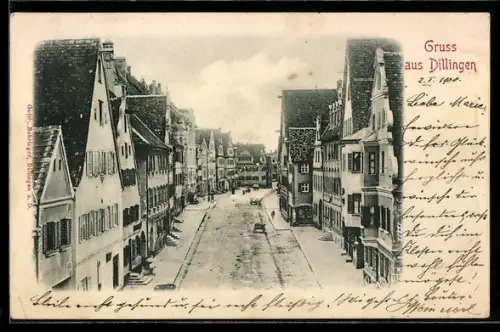 AK Dillingen, Strassenansicht in der Altstadt aus der Vogelschau