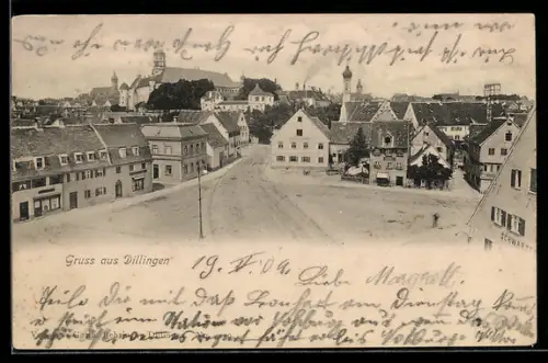 AK Dillingen, Ortsansicht mit Marktplatz aus der Vogelschau
