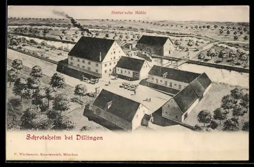 AK Schretzheim bei Dillingen, Stettersche Mühle aus der Vogelschau