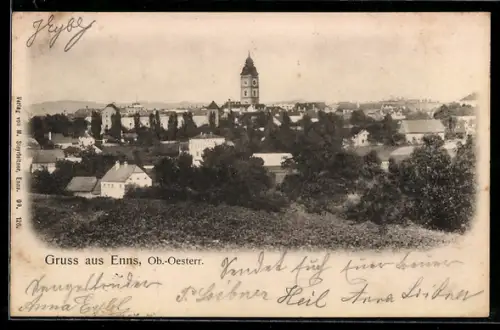 AK Enns /Ob. Öst., Ortsansicht mit Kirche
