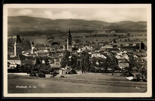 AK Freistadt /O. Oe., Totalansicht mit Bergpanorama