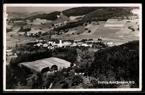 AK Lasberg /O. D., Panorama mit Ortsansicht aus der Vogelschau