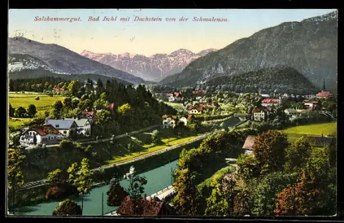 AK Bad Ischl, Ortspartie mit Dachstein von der Schmalenau