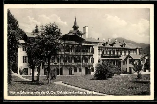 AK Bad Ischl, Gartenpartie mit Gebietskrankenkasse