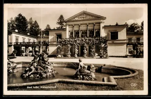 AK Bad Ischl, Kaiserschloss mit Springbrunnen