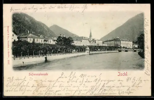 AK Ischl, Sofienesplanade mit Kirche