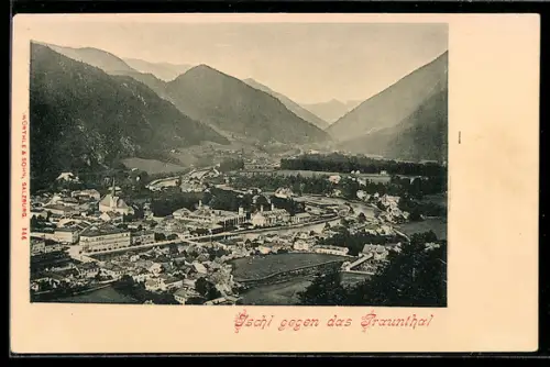AK Ischl, Ortsansicht aus der Vogelschau